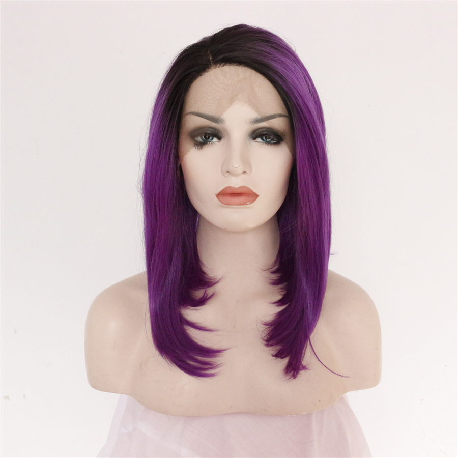 black and purple bob wig